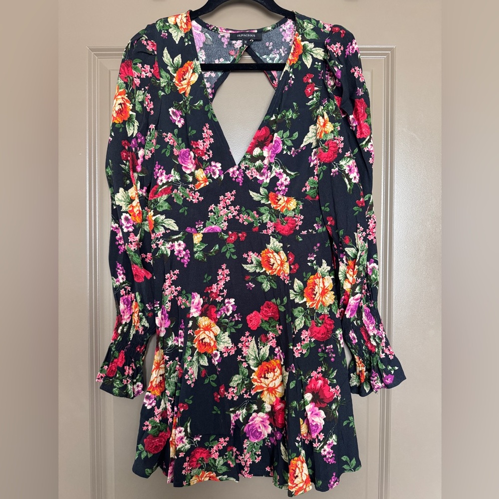 Olivaceous Black Floral Long Sleeve Dress